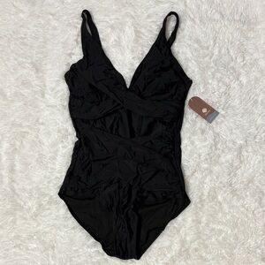 NWT Smismivo Black Wrap Front One Piece Swimsuit Size M